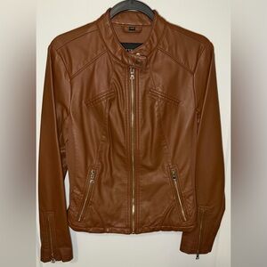 Guess Women's Brown Faux Leather Zip Jacket